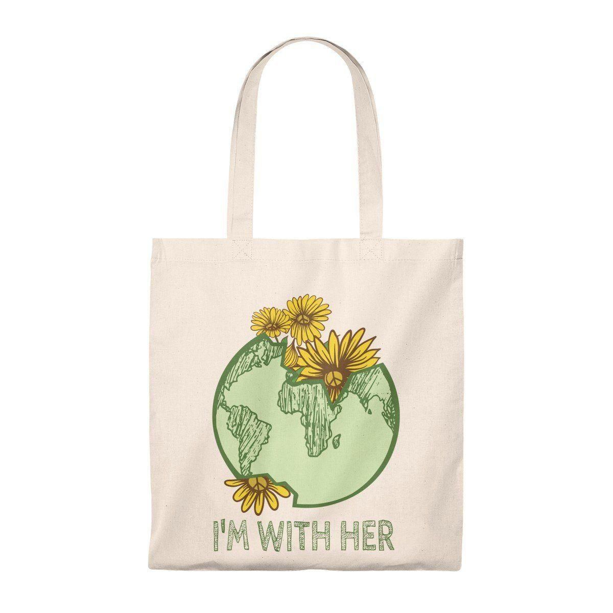 I'M With Her Sunflowers On Earth Printed Tote Bag