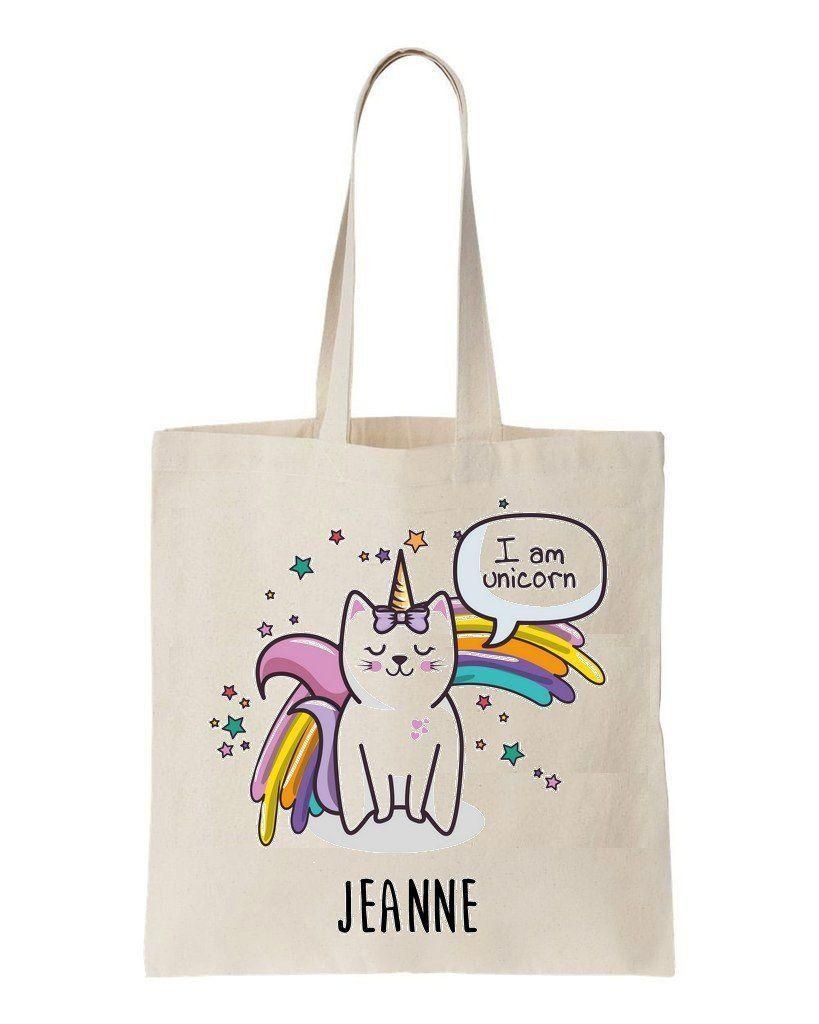 Cute Unicorn With Horn Custom Name Printed Tote Bag Gift For Unicorn Lovers