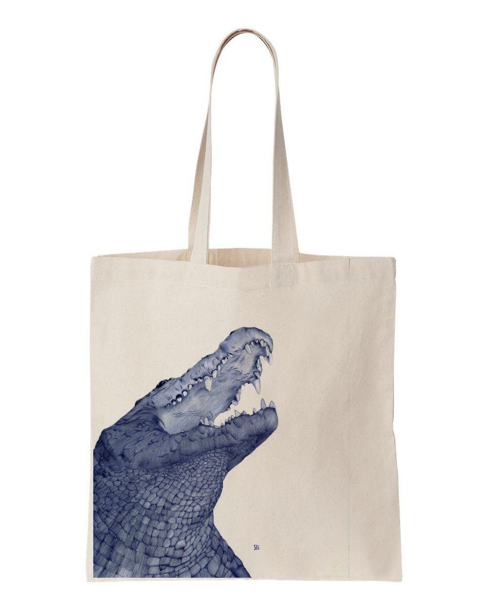 Blue Crocodile Art Printed Tote Bag Birthday Gift For Men