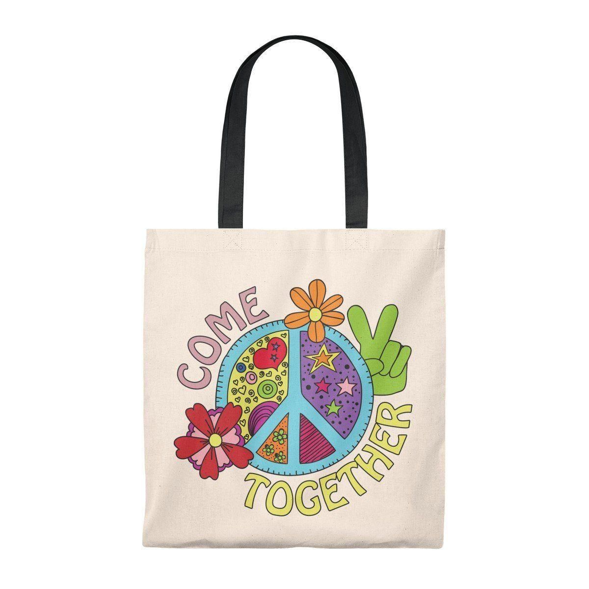 Come Together Peace Love Printed Tote Bag