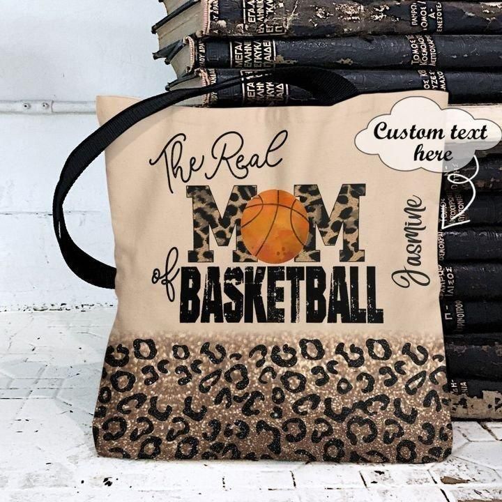 Personalized Glitter Leopard Real Mom Of Basketball Custom Name Printed Tote Bag PAN