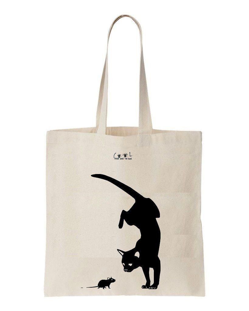 Black Cat And Mouse Printed Tote Bag Gift For Girls
