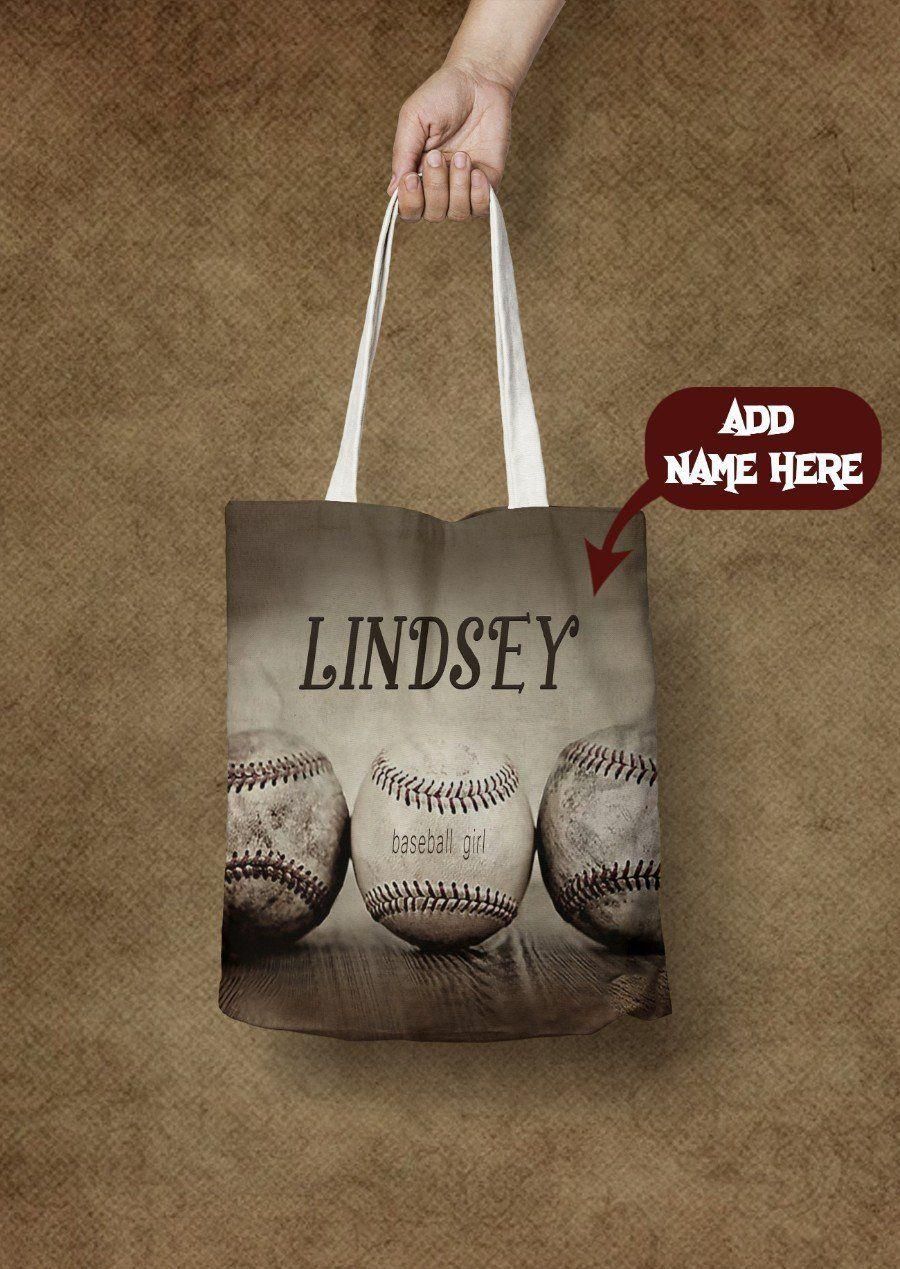 Love Baseball Softball Baseball Custom Name Printed Tote Bag Gift For Sport Lovers PAN