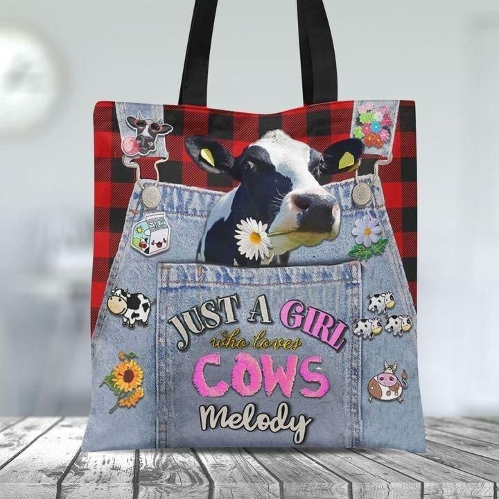 Girl Love Cows Heifer Custom Name Tote Bag