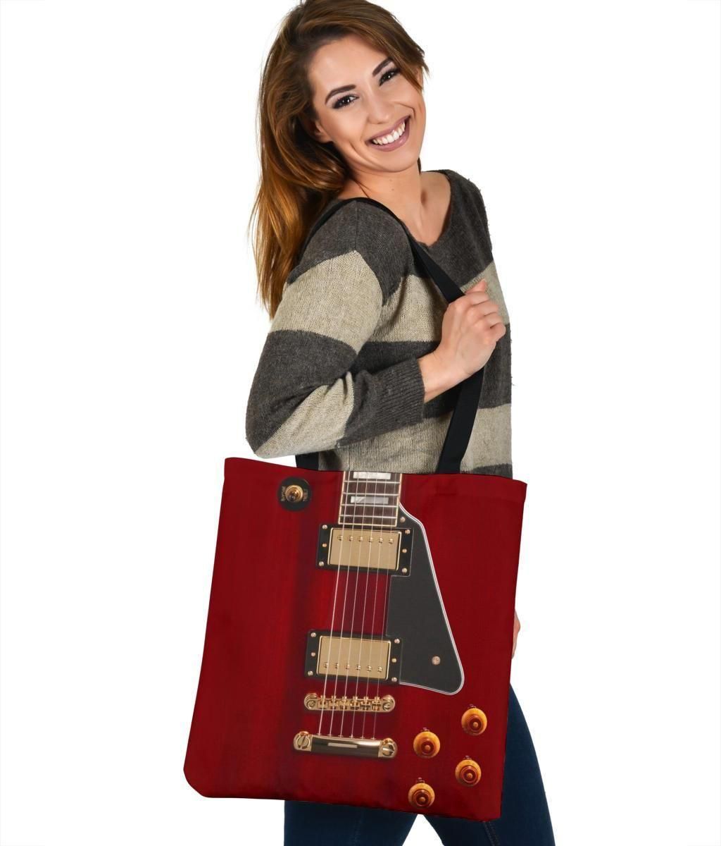 Burgundy Guitar Design Gift For Music Lovers Printed Tote Bag