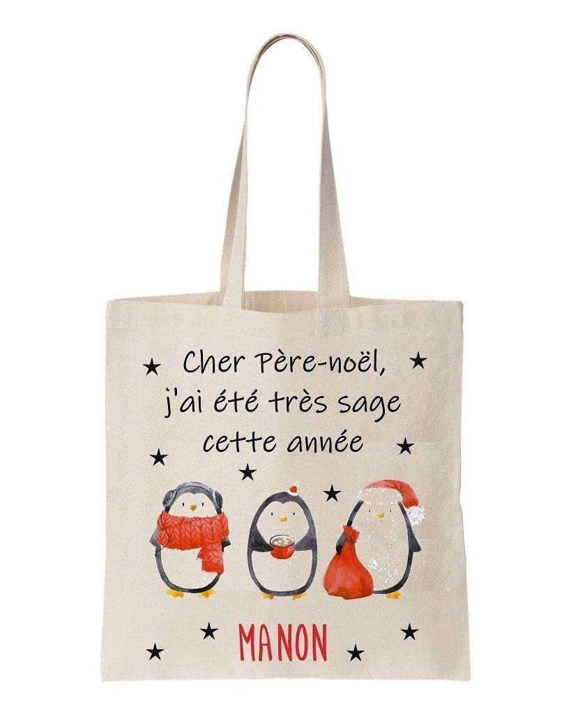 Penguin Merry Christmas Custom Name Printed Tote Bag Gift For Girl
