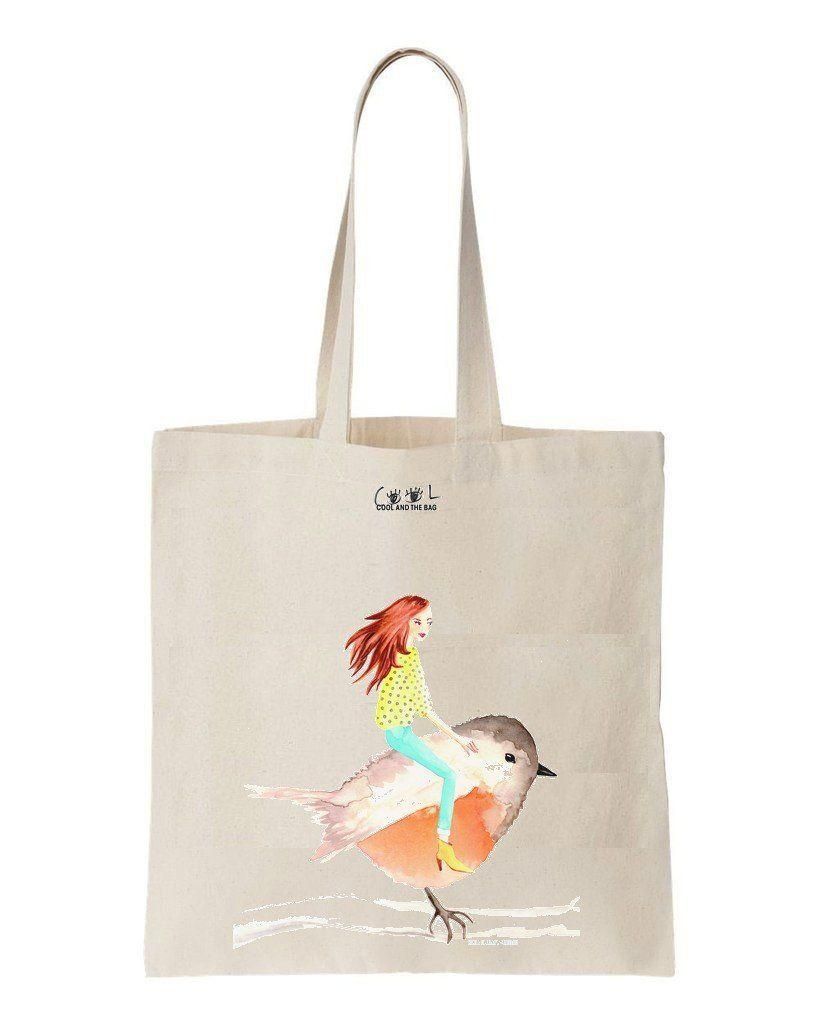 A Girl Sitting On Giant Bird Gift For Girls Printed Tote Bag