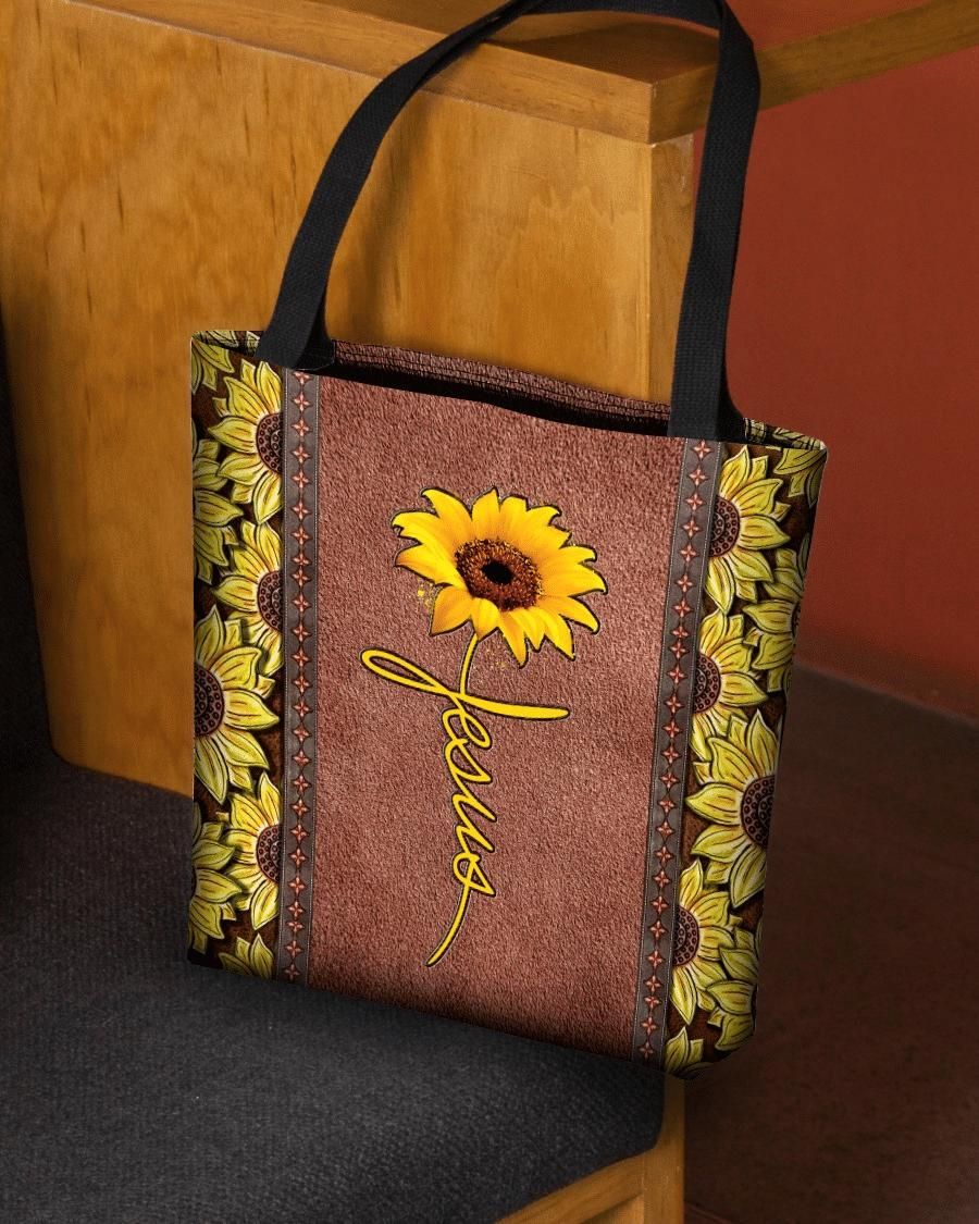 Jesus Sunflower Gift For Christian Printed Tote Bag