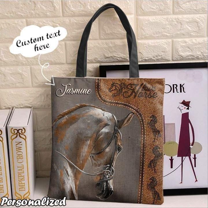 Horse Leather Pattern Gift For Horse Lovers Custom Name Printed Tote Bag