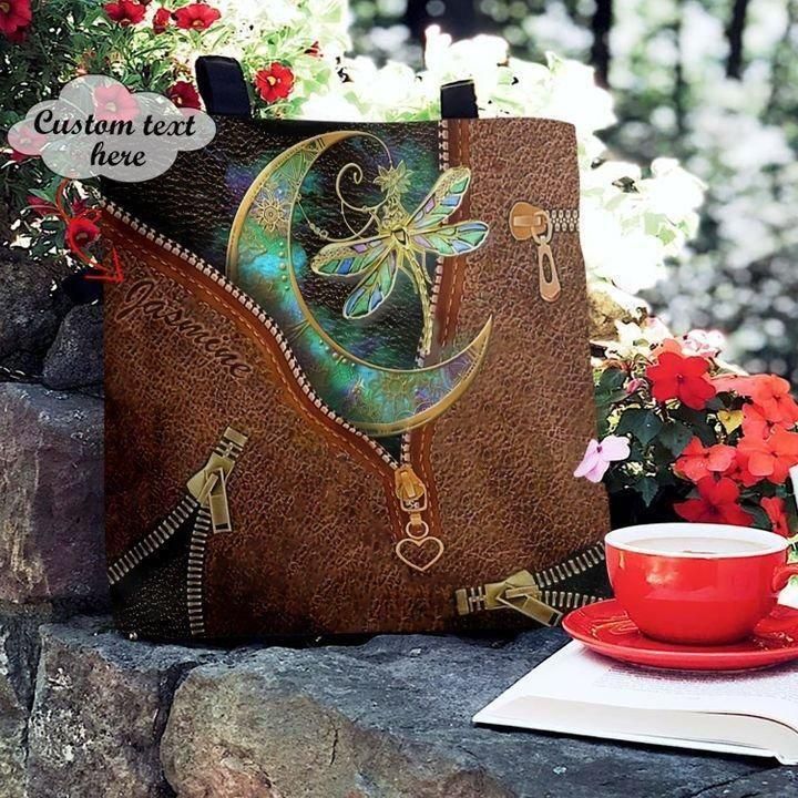 Dragon Moon Child Leather Pattern Custom Name Printed Tote Bag