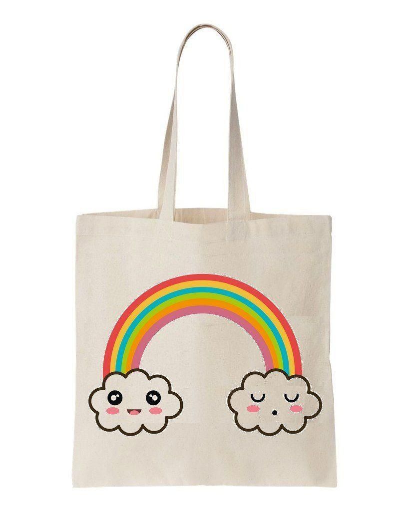 Happy Cloud With Rainbow Gift For Girls Printed Tote Bag