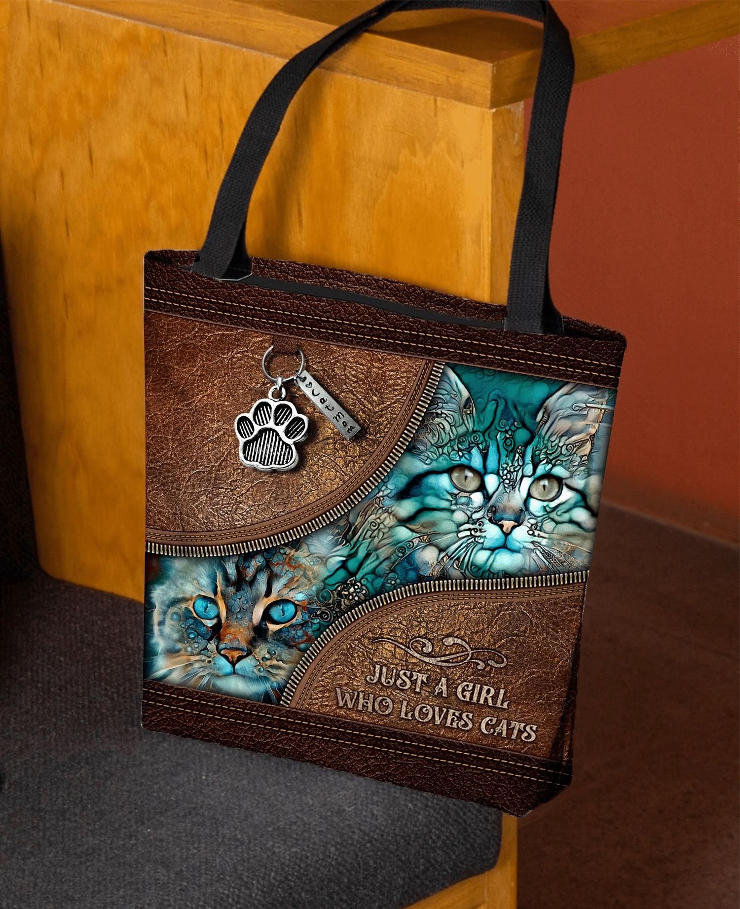 Just A Girl Who Loves Cats Leather Pattern Printed Tote Bag