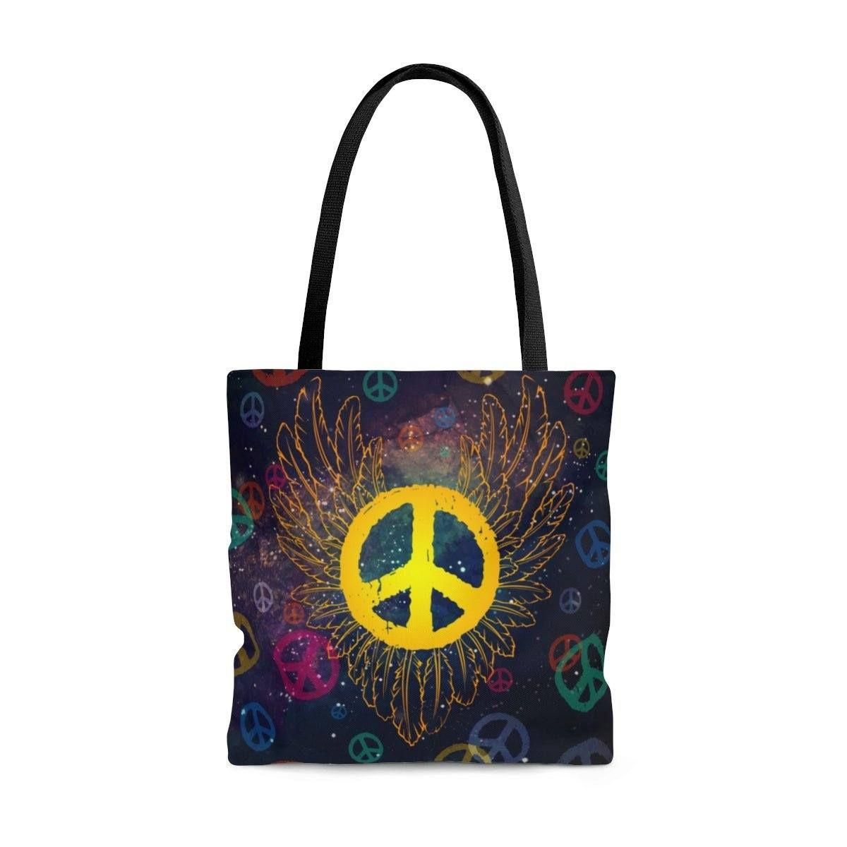 Colorful Peace Sign Wings Printed Tote Bag
