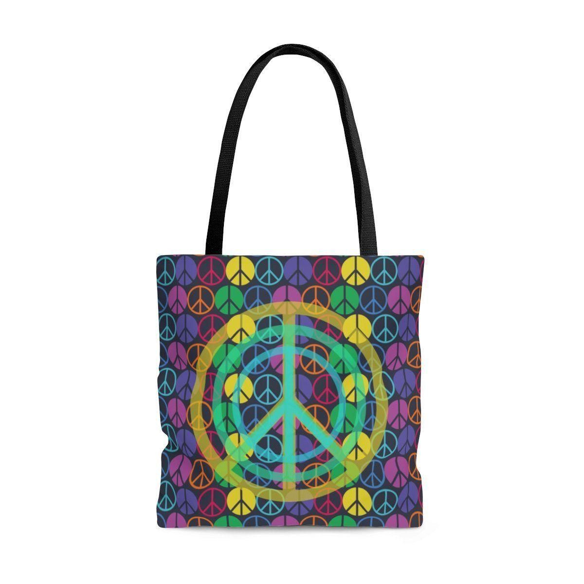 Colored Peace Sign Pattern Printed Tote Bag PAN