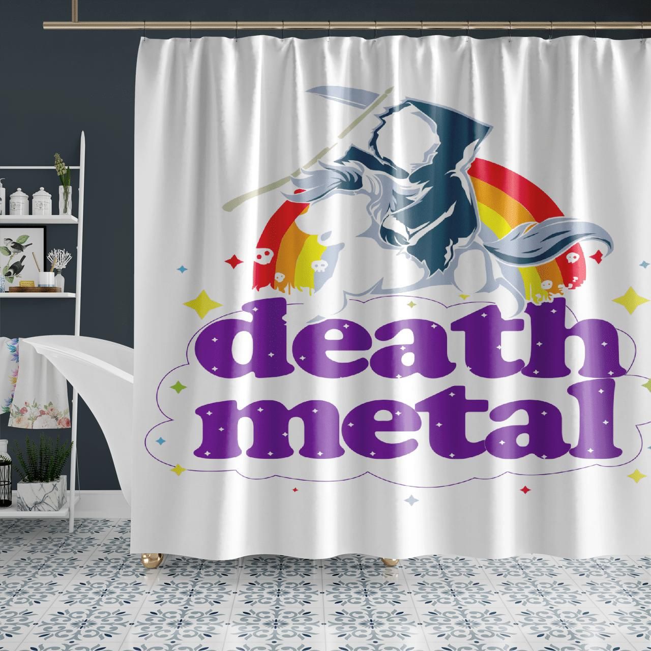 Skull Death Metal Raibow Shower Curtain