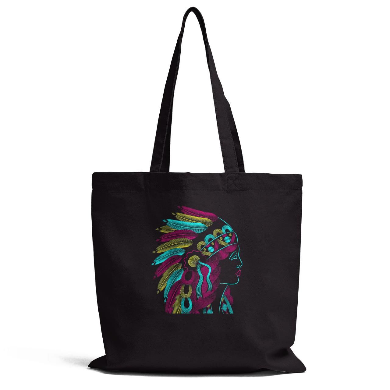 Woman Native Colorful Design Tote Bag