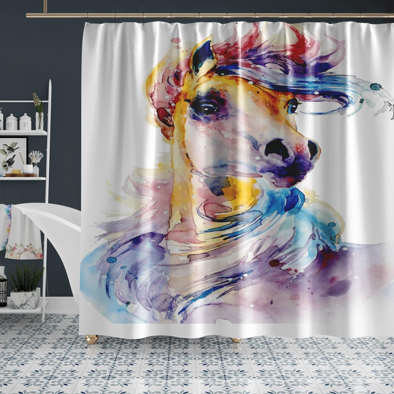 Graphic Colorful Painting Horse Shower Curtain