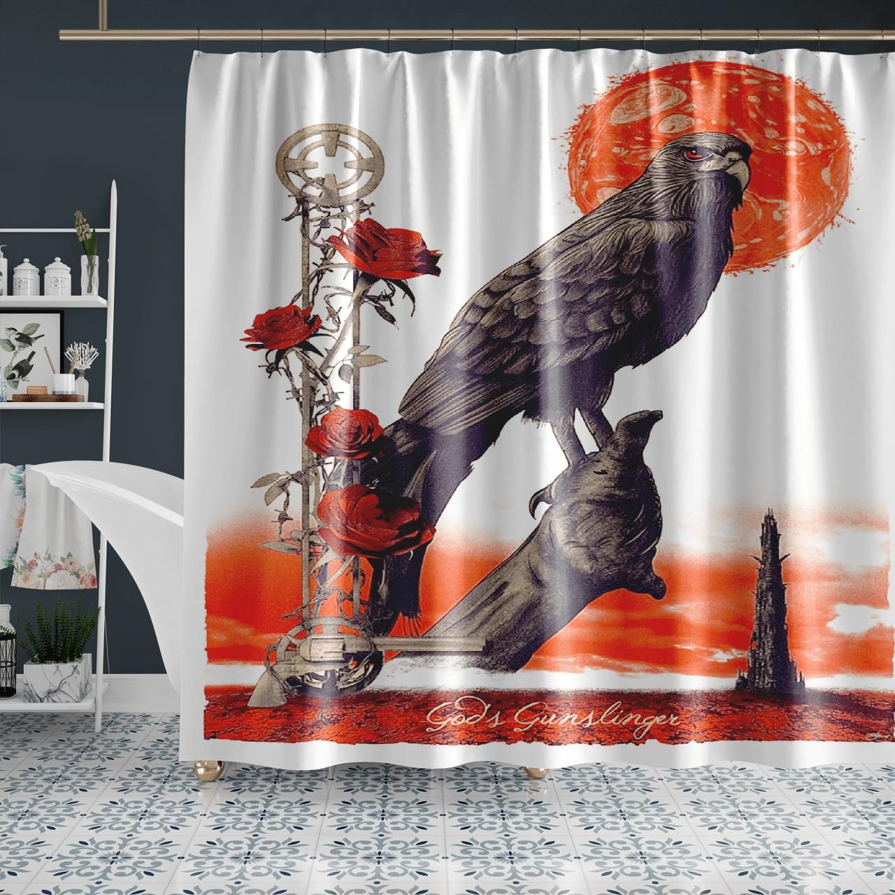 Birds And Rose In Sunset Shower Curtain