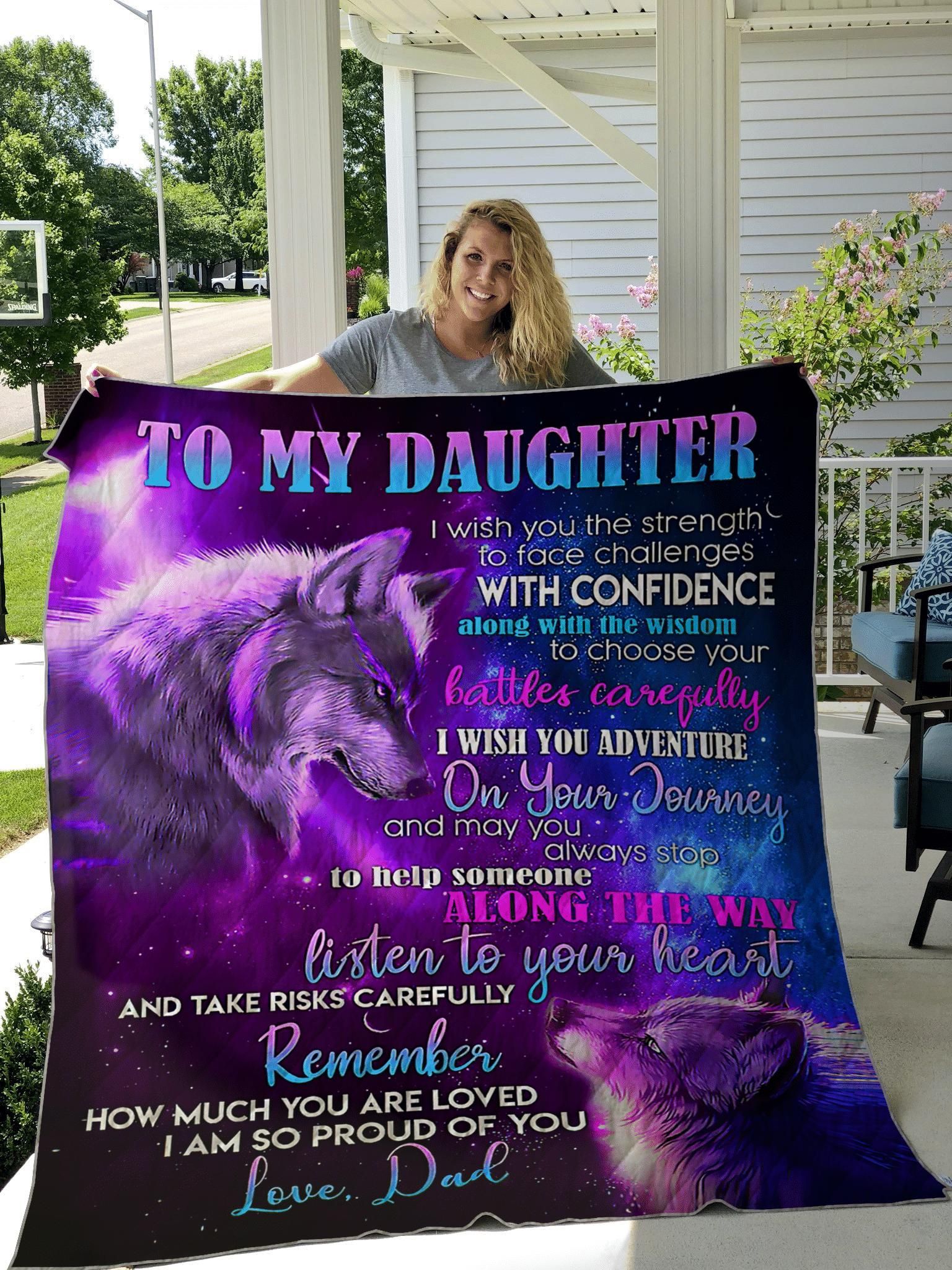 Gifts For Daughter From Dad To My Daughter So Proud Of You Love Wolf Quilt