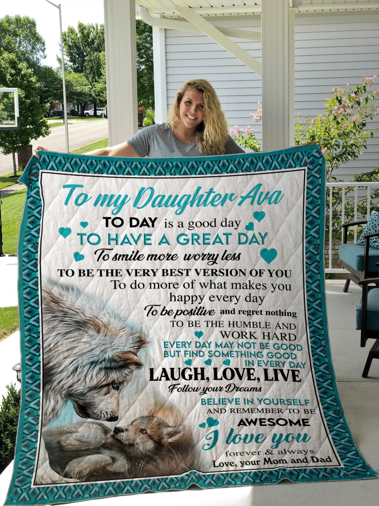 Personalized Wolf To My Daughter I Love You Custom Text Name Your Mom And Dad Quilt