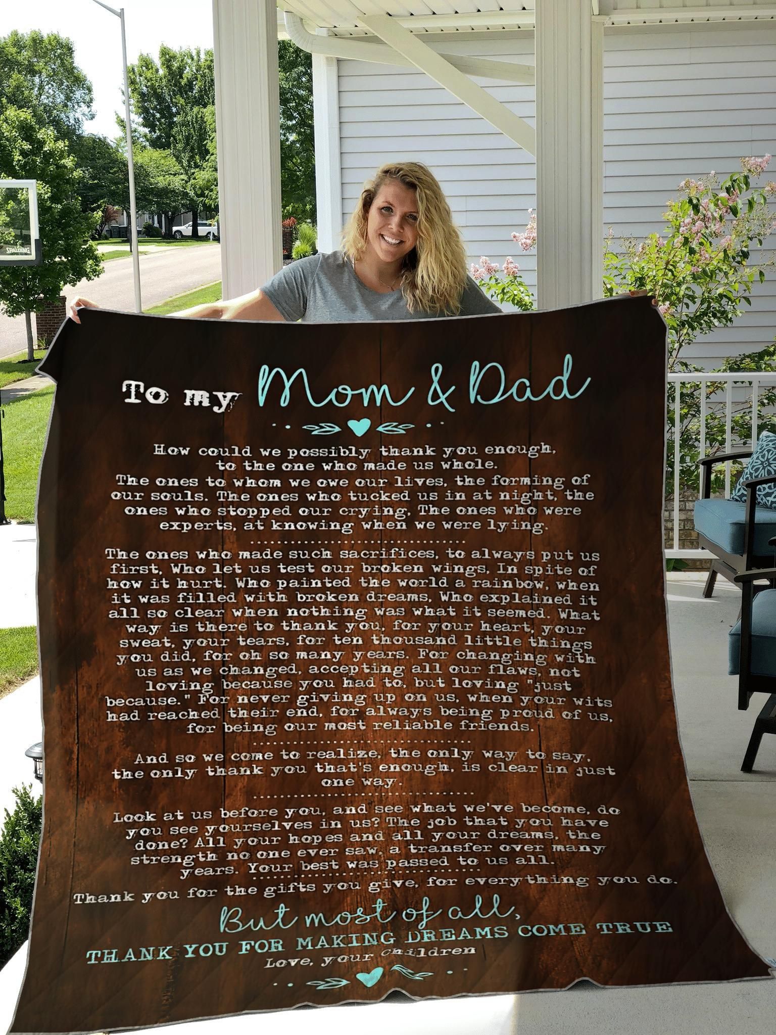 Gift To Mom And Dad From Children Thank You For Making Dreams Come True Quilt