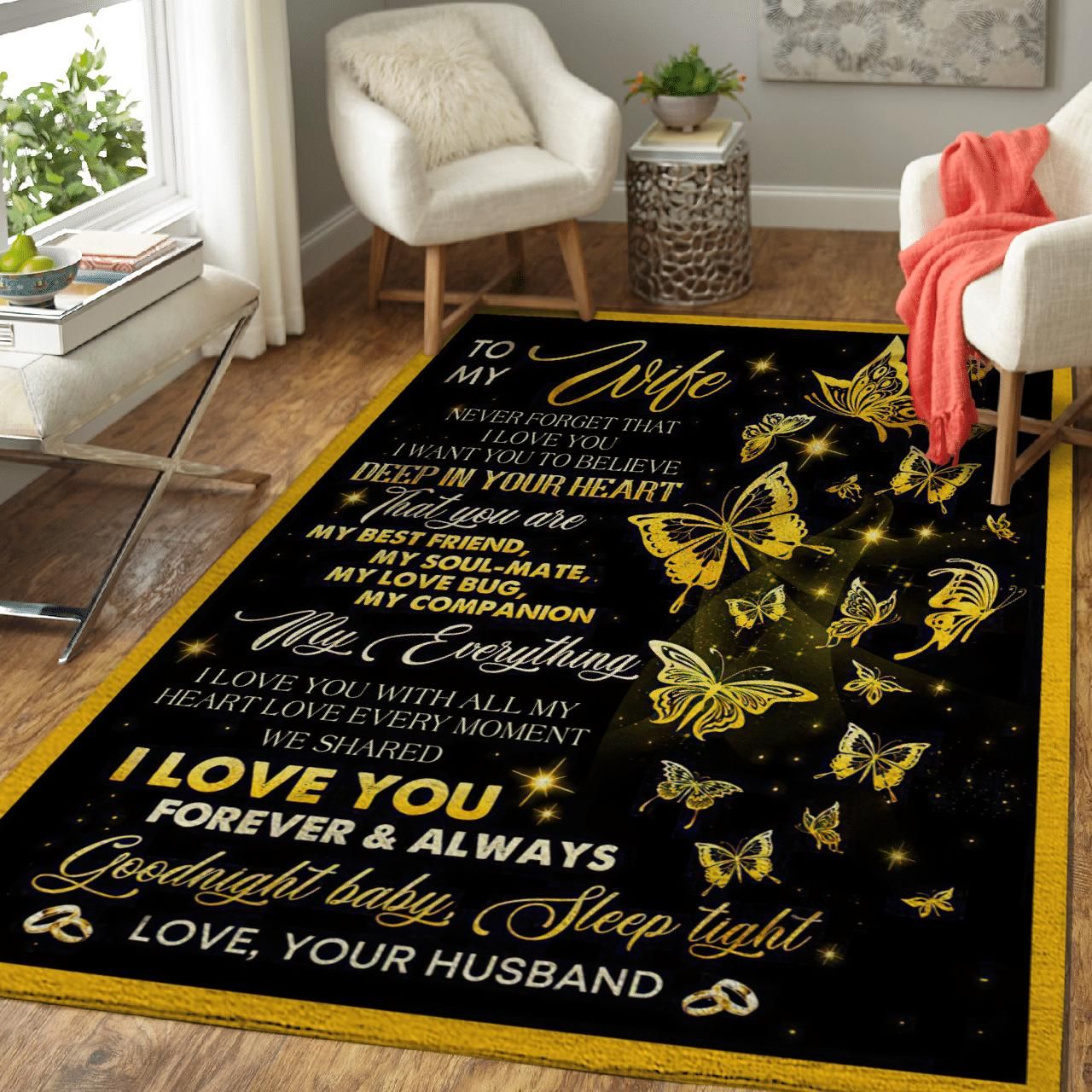 To My Wife Never Forget That I Love You Butterfly Soft Area Rug