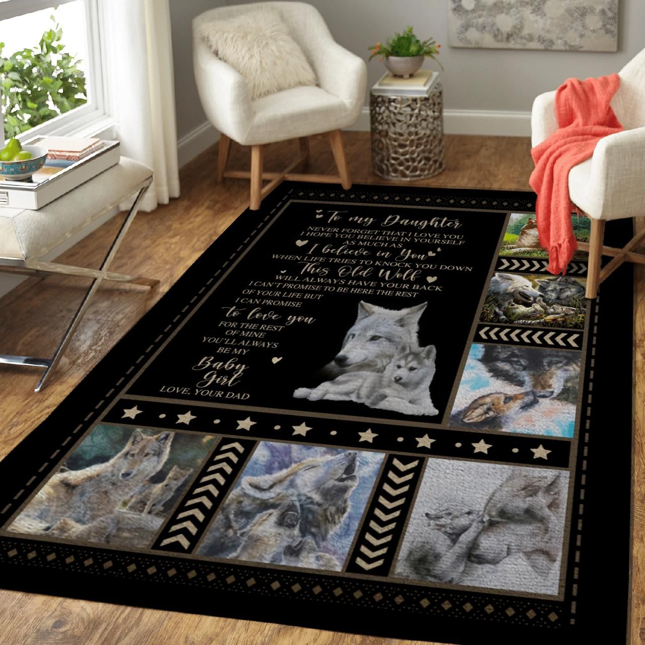 To My Daughter From Dad Wolf Birthday Gift Area Rug