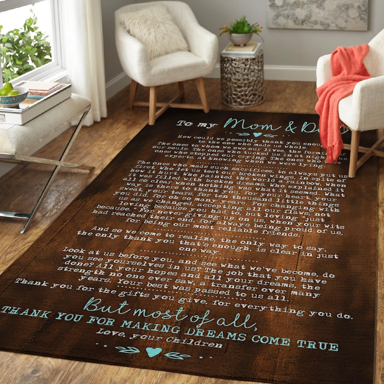 Gift For Mom And Dad From Children Thank You For Making Dreams Come True Area Rug