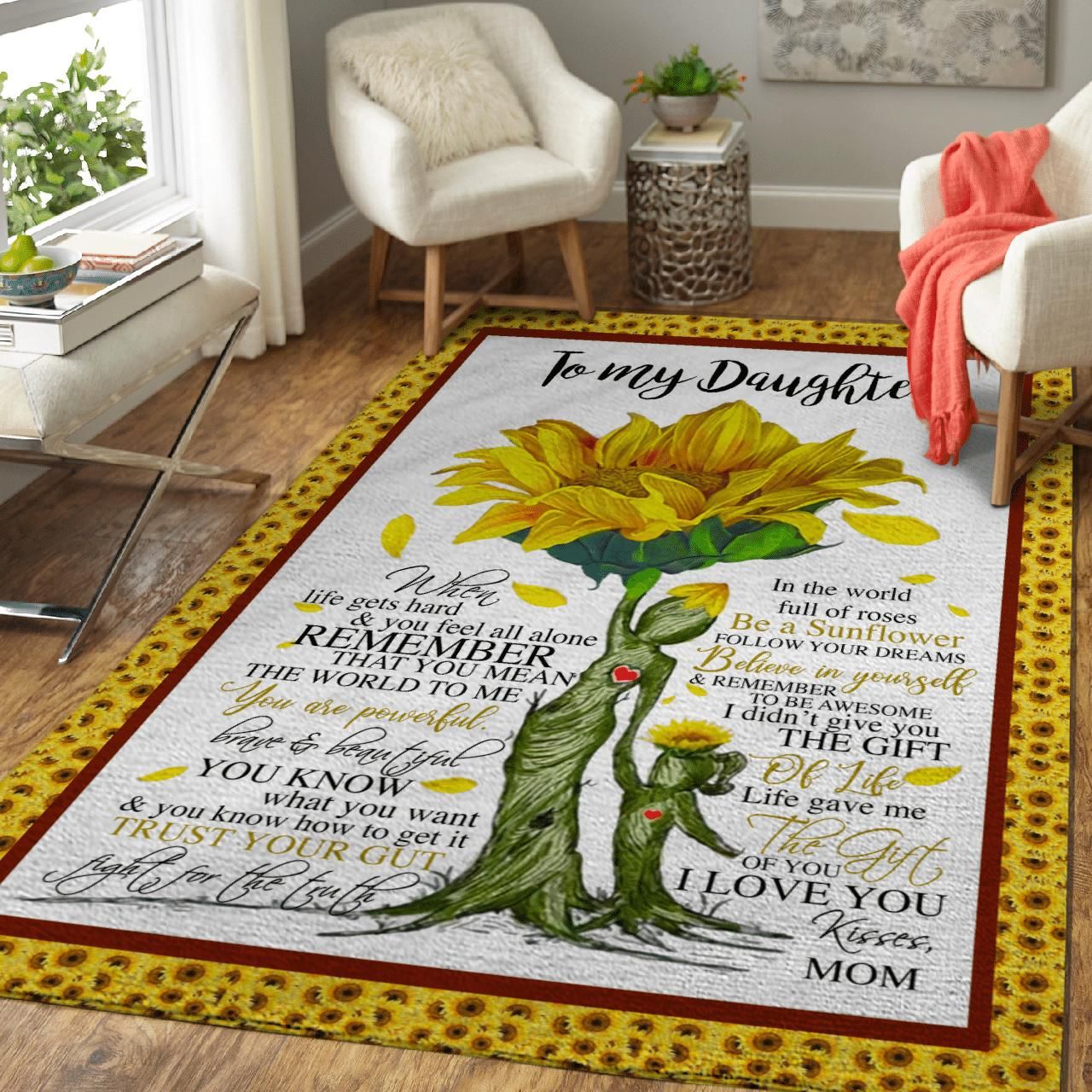 To My Daughter Mom And Daughter Sunflower Tree Area Rug