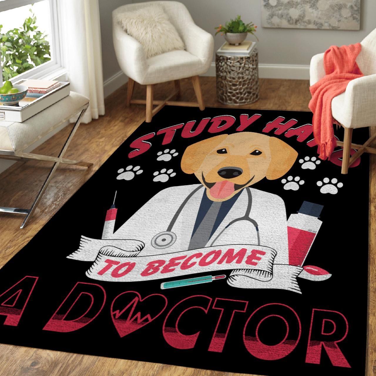 Study Hard To Become A Doctor Gift For Dog Lovers Area Rug