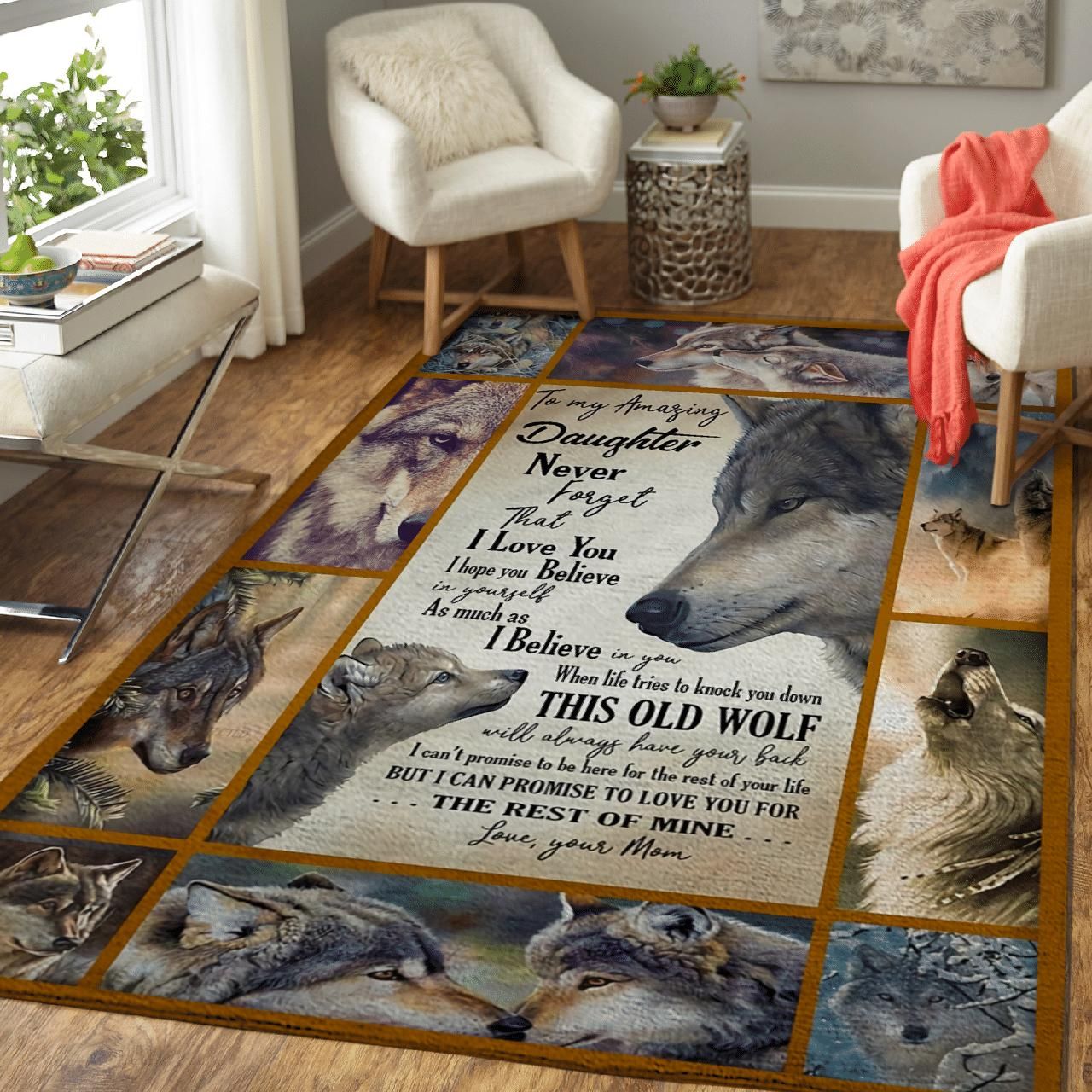 To My Amazing Daughter I Love You And Believe In You Wolf Symbol Area Rug
