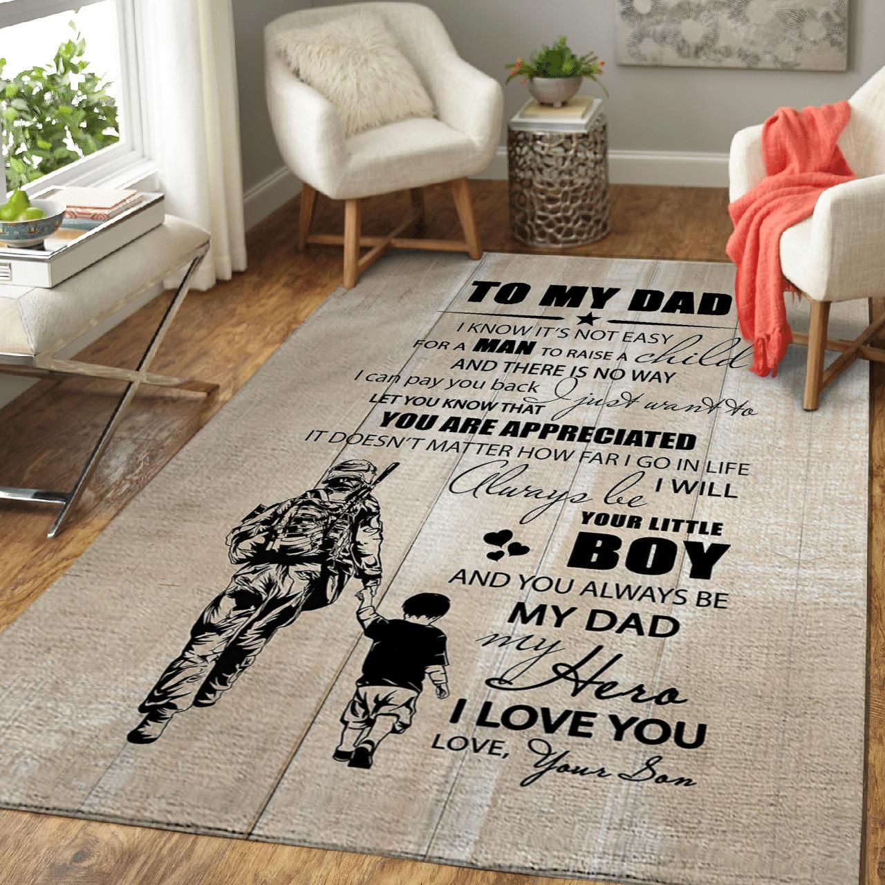 Gifts For Dad  Soldier It's Not Easy For A Man To Raise A Child Message Son Gift To Dad Area Rug