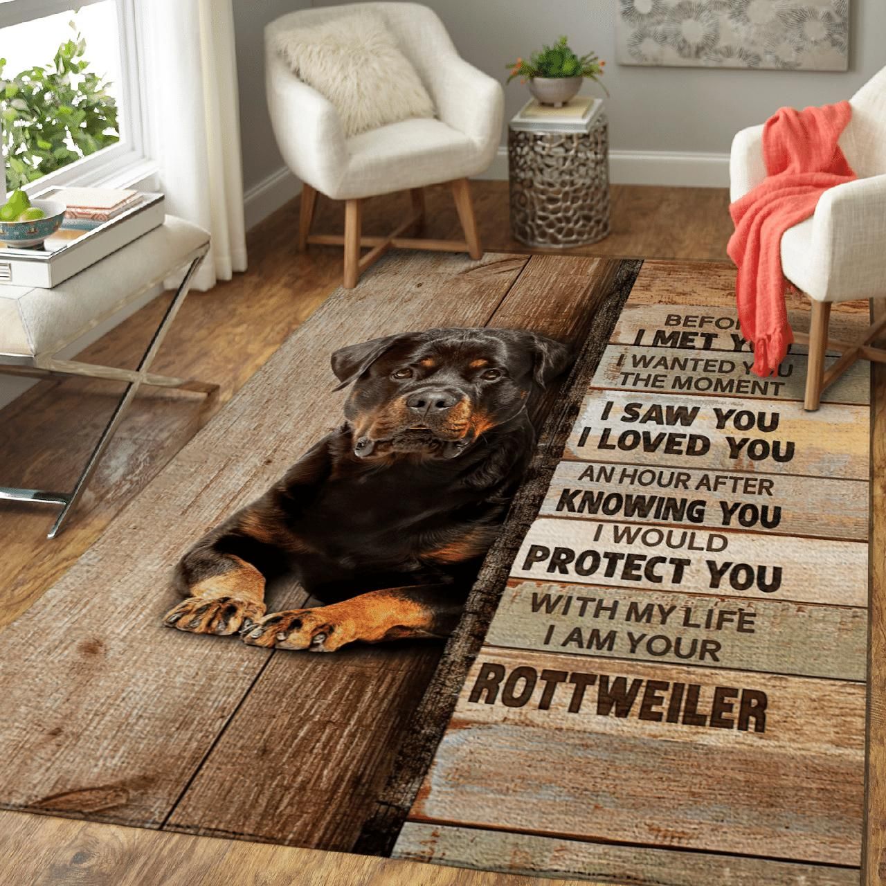 Rottweiler Giving Rottweiler Lovers I Would Protect You Framed Area Rug
