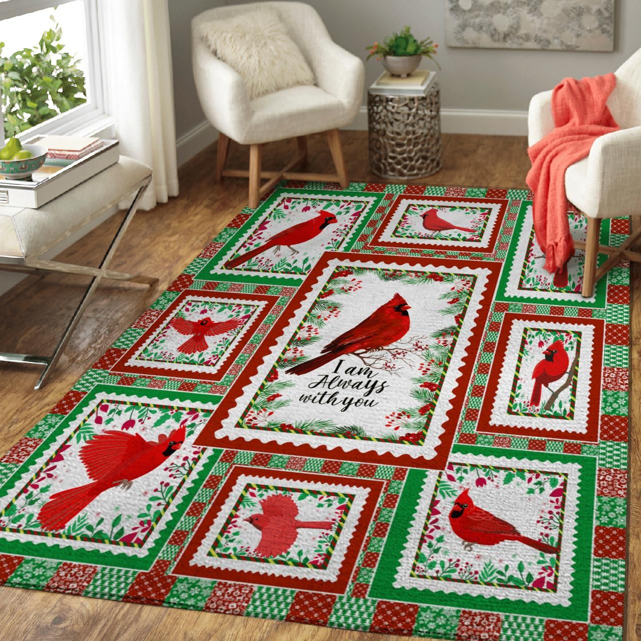 Red Cardinal I Am Always With You 3D Grapic Design Area Rug
