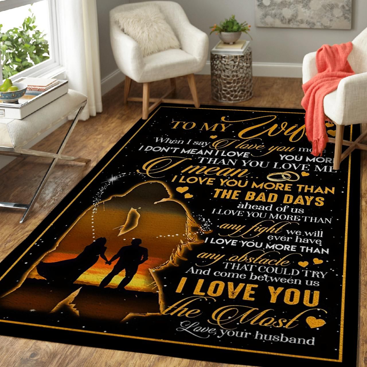 Rings I Love You More To My Wife Area Rug