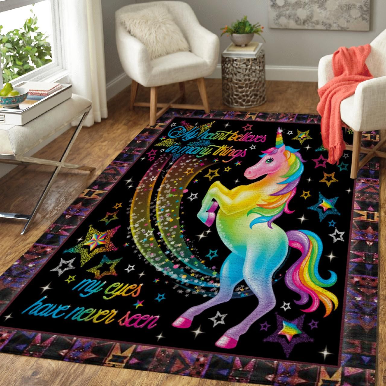 My Heart Believe In Many Things Unicorn Gift For Women Area Rug