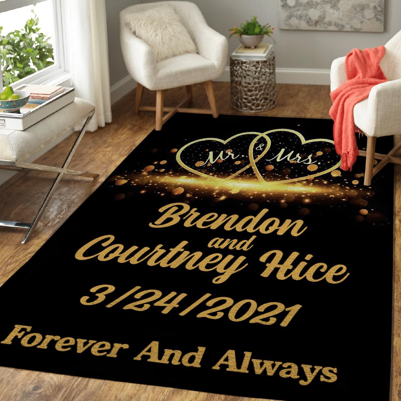 Mr And Mrs Anderson Forever And Always Custom Text Name And Year Brendon And Courtney Hice; 3242021 Area Rug