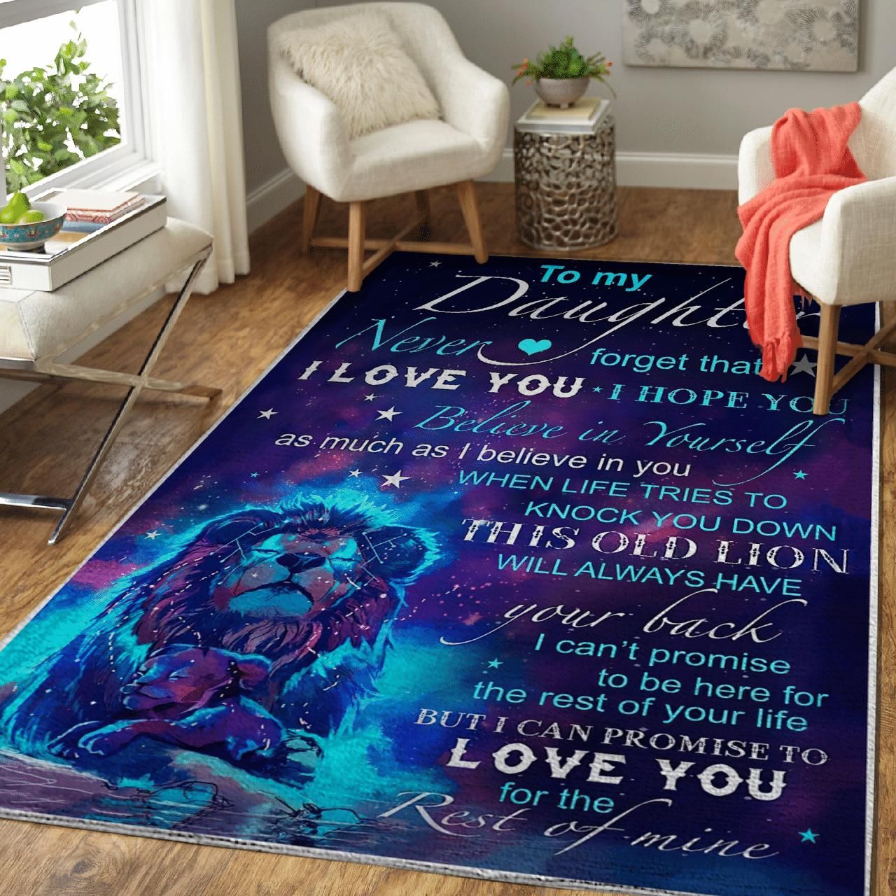 Birthday Gift From Dad To My Daughter Lion Art Area Rug