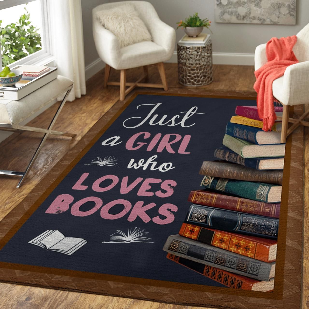 Just A Girl Who Loves Books Trending Gift For Books Lovers Area Rug