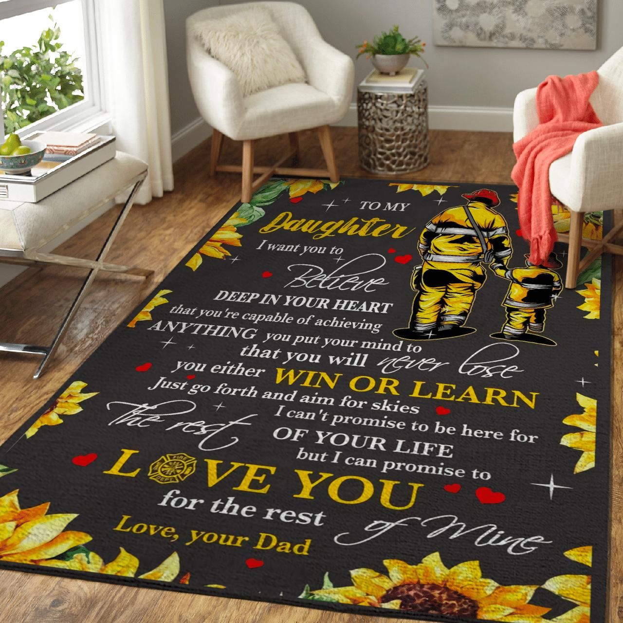 Gifts For Daughter From Dad To My Daughter Sunflower Firefighter Area Rug