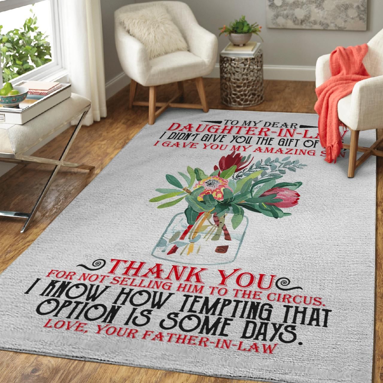 To My Dear Daughter In Law Gift From Father In Law Flower Area Rug