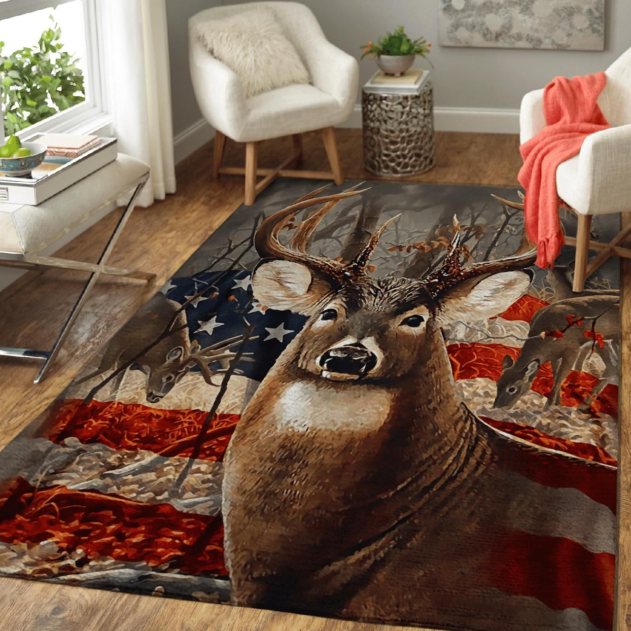 Hunting Deer American Printed Area Rug