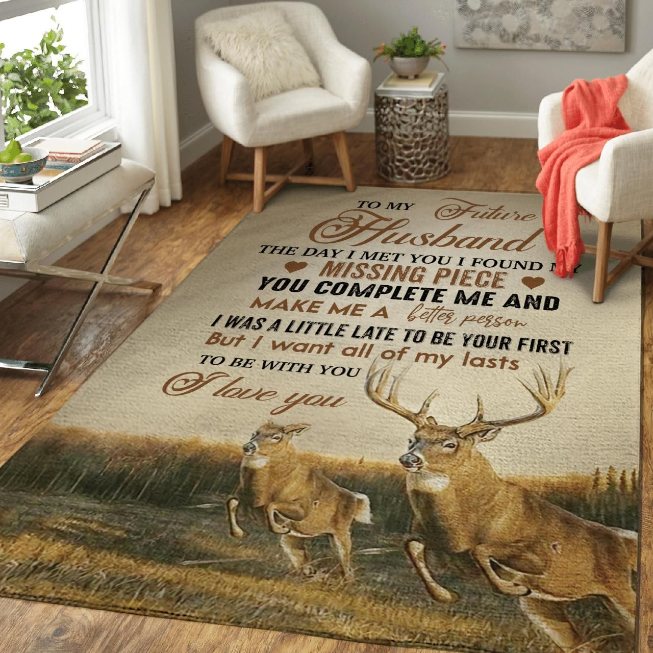 Giving Husband I Met You I Found My Missing Piece Deer Hunting Area Rug