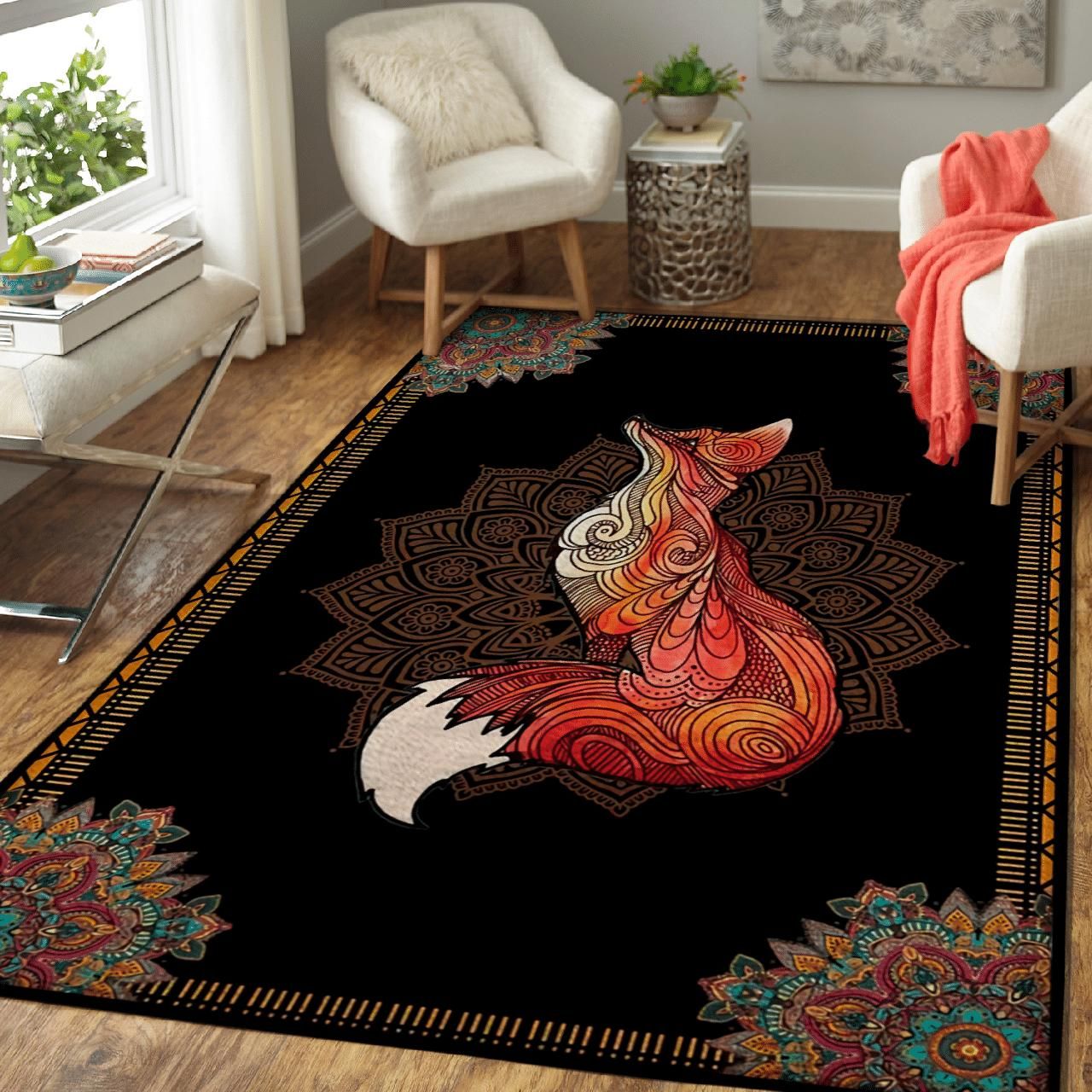 Fox Mandala Style Beautiful Art Area Rug