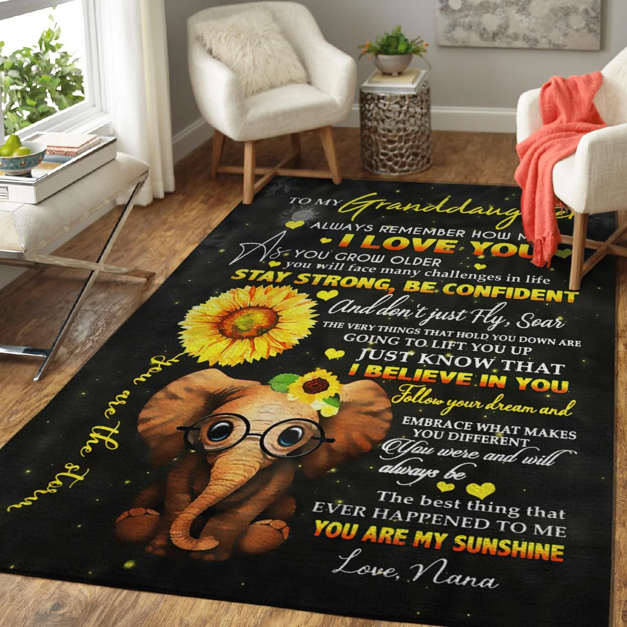 Elephant To My Granddaughter Stay Strong Be Confident Area Rug