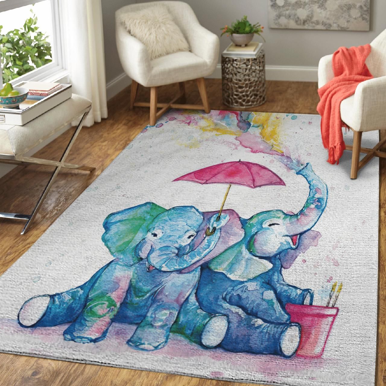 Elephant Love Water Color 1 Area Rug