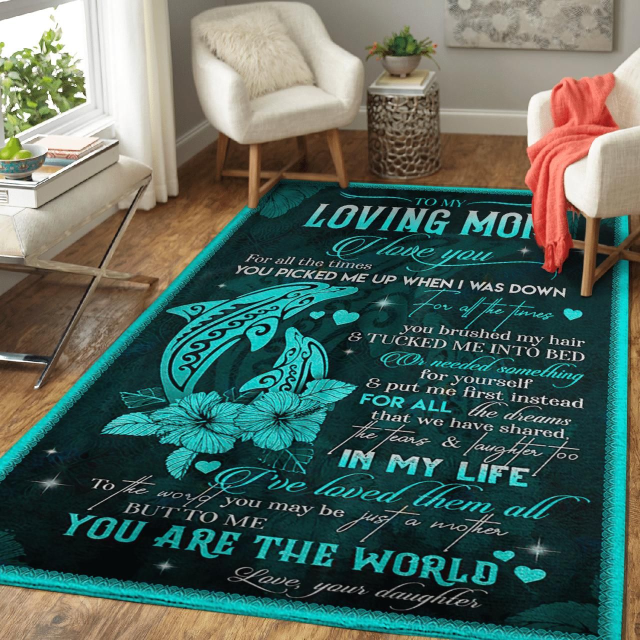 Dolphin To My Mom From Daughter You Are The World Area Rug