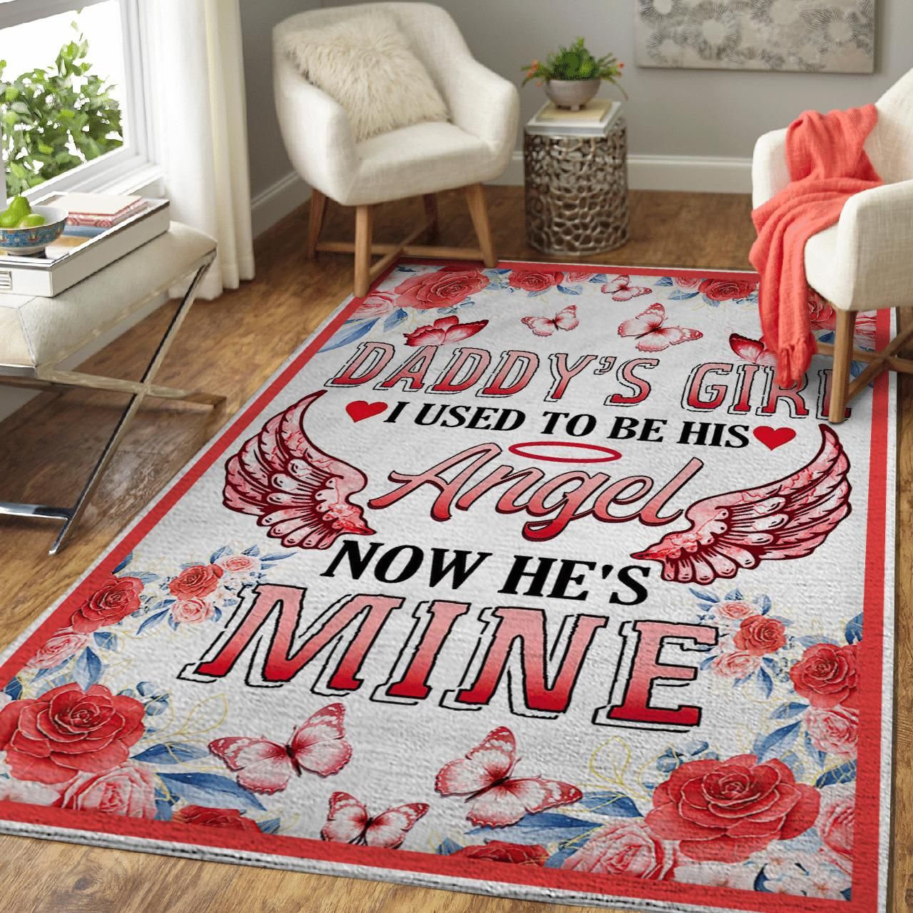 Gifts For Dad In Heaven  Daddy's Girl I Used To Be His Angel Now He's Mine Area Rug