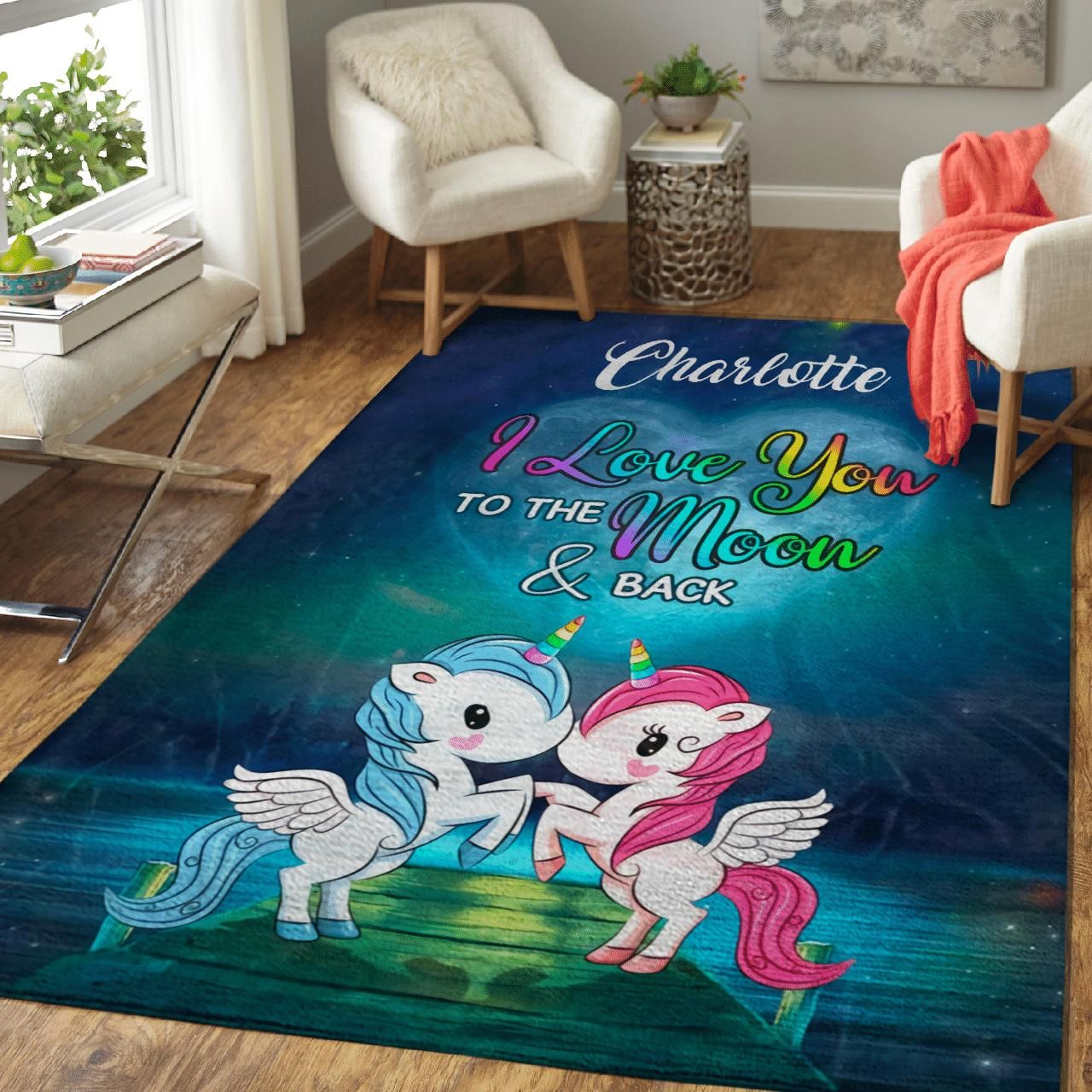 Charlotte Love You To The Moon And Back Custom Text Name Area Rug