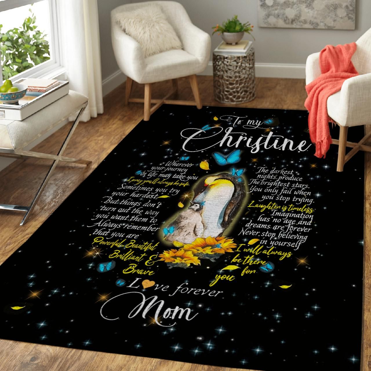 Personalized To My Daughter From Mom Penguin I Will Always Be There For You Heart Area Rug